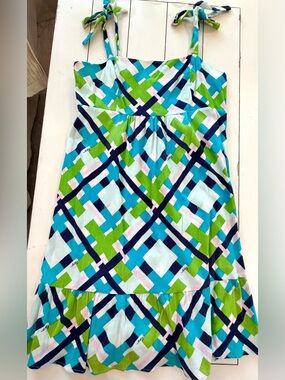 Lilly Pulitzer Sundress geometric patchwork empire waist Size 14